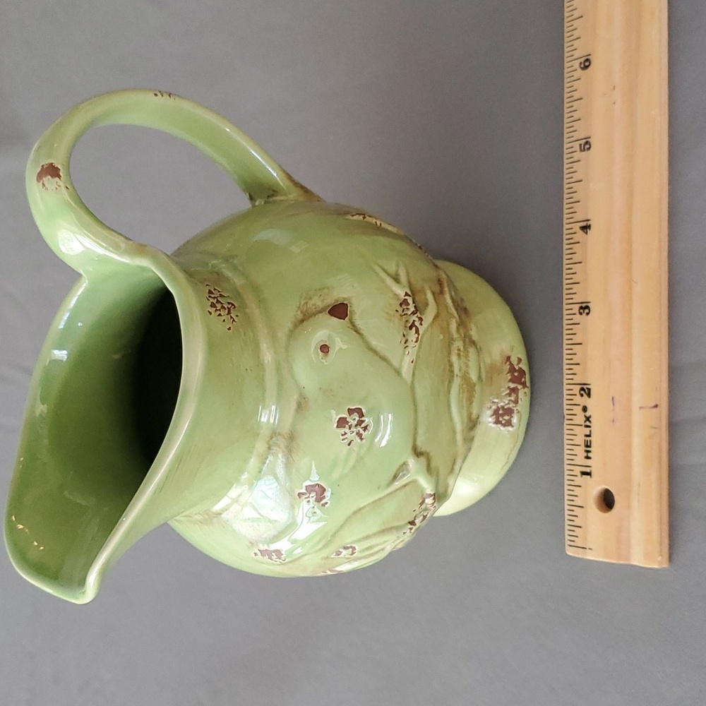Ceramic Small Green Decorative Rustic Style Pitcher With Handle - Picture 3 of 7